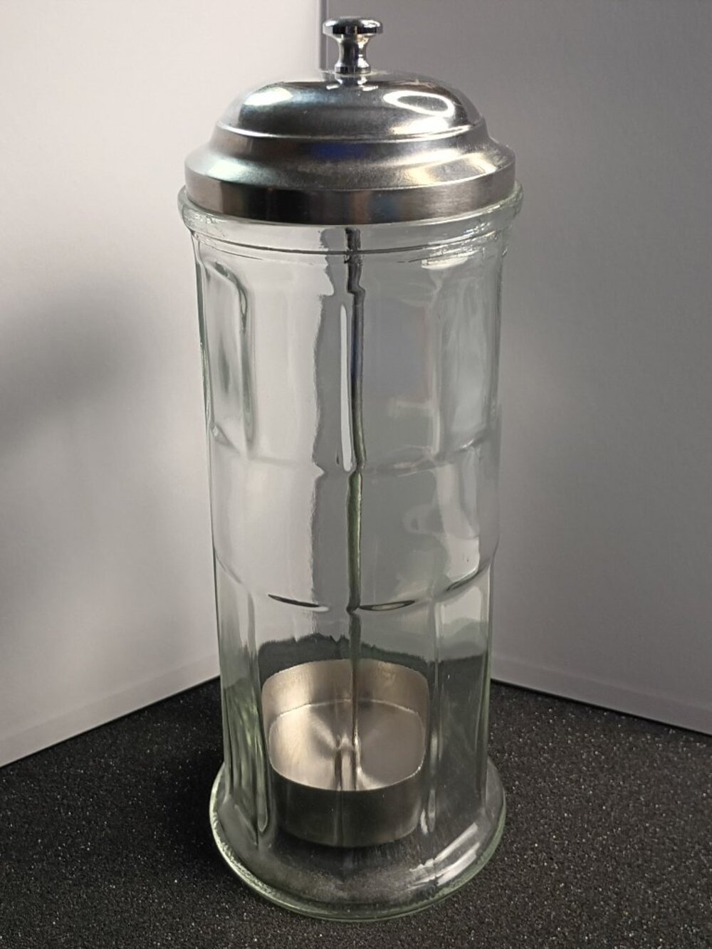 Martha Stewart Collection Glass Straw Dispenser Vintage Diner Style Metal Lid